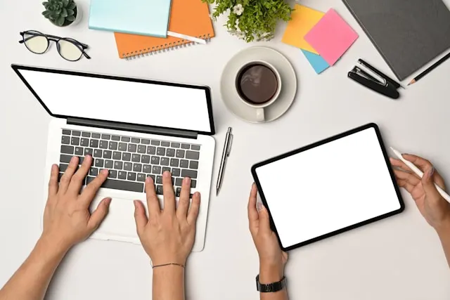 laptop and hands